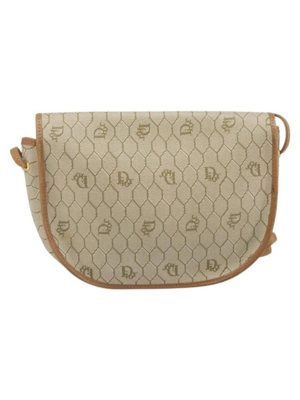 Authentic Christian Dior Honeycomb Canvas Shoulder Bag PVC Beige Gold - Picture 10 of 16